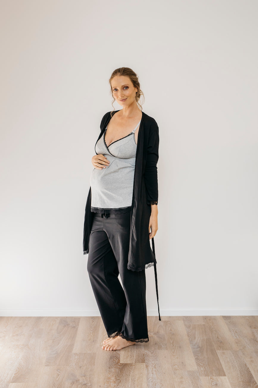 Maternity sleepwear set - nursing cami, pant & robe